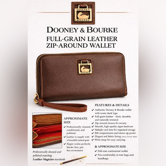 Dooney & Bourke Brown Leather Wallet with Gold Logo